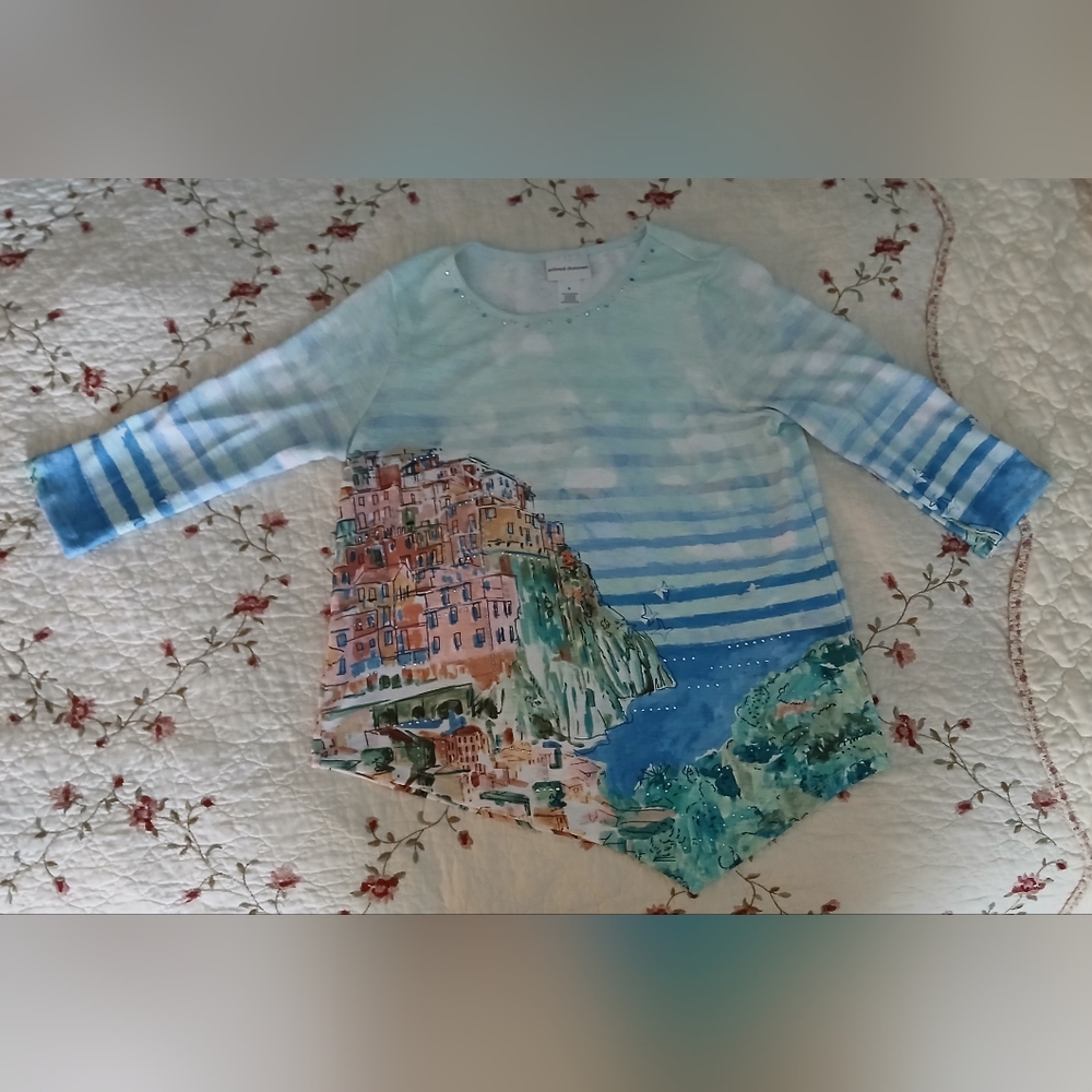 Alfred Dunner Coastal Scene Long Sleeve Tee. NWOT Size S